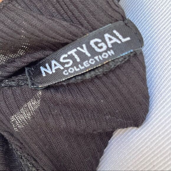 Nasty Gal Collection Black Ribbed Ruffle Mini Dress S - Picture 5 of 6